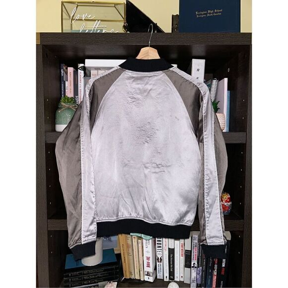 Opening Ceremony Cash Reversible Embroidered Silk Bomber Jacket Green / Gray XS - Picture 4 of 16